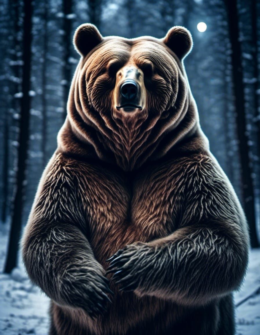 Detailed Portrait of a Fuzzy Bear in Moonlight