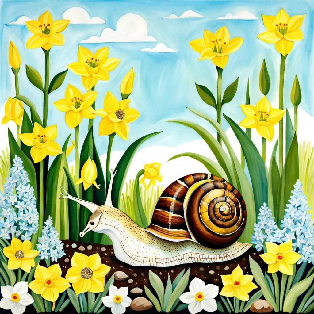 Garden Snail in Spring Garden