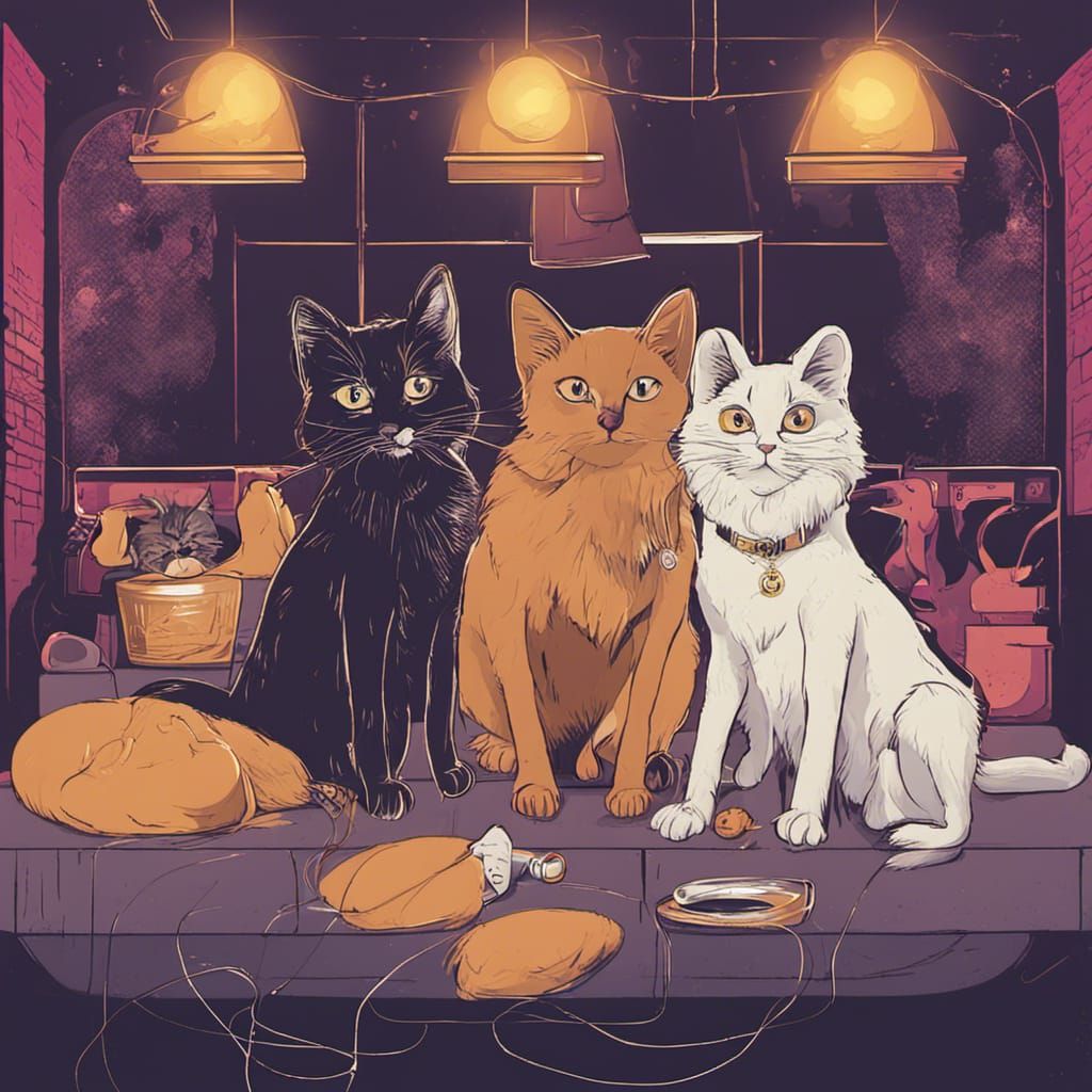 Nightclub Scene with Cats and Dogs