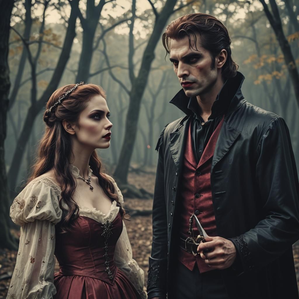 Dramatic Vampire Encounter in Cinematic Style