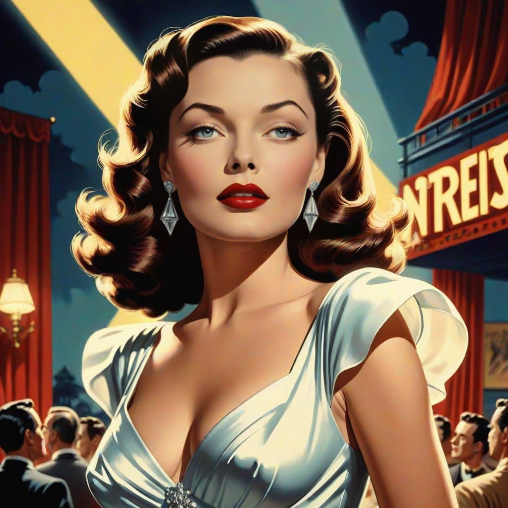 Gene Tierney Theatrical Caricature in Vibrant Comic Style