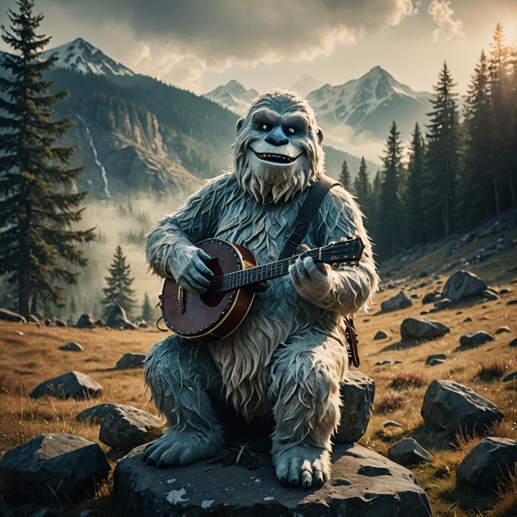 Abominable Snowman Plays Banjo in Misty Meadow