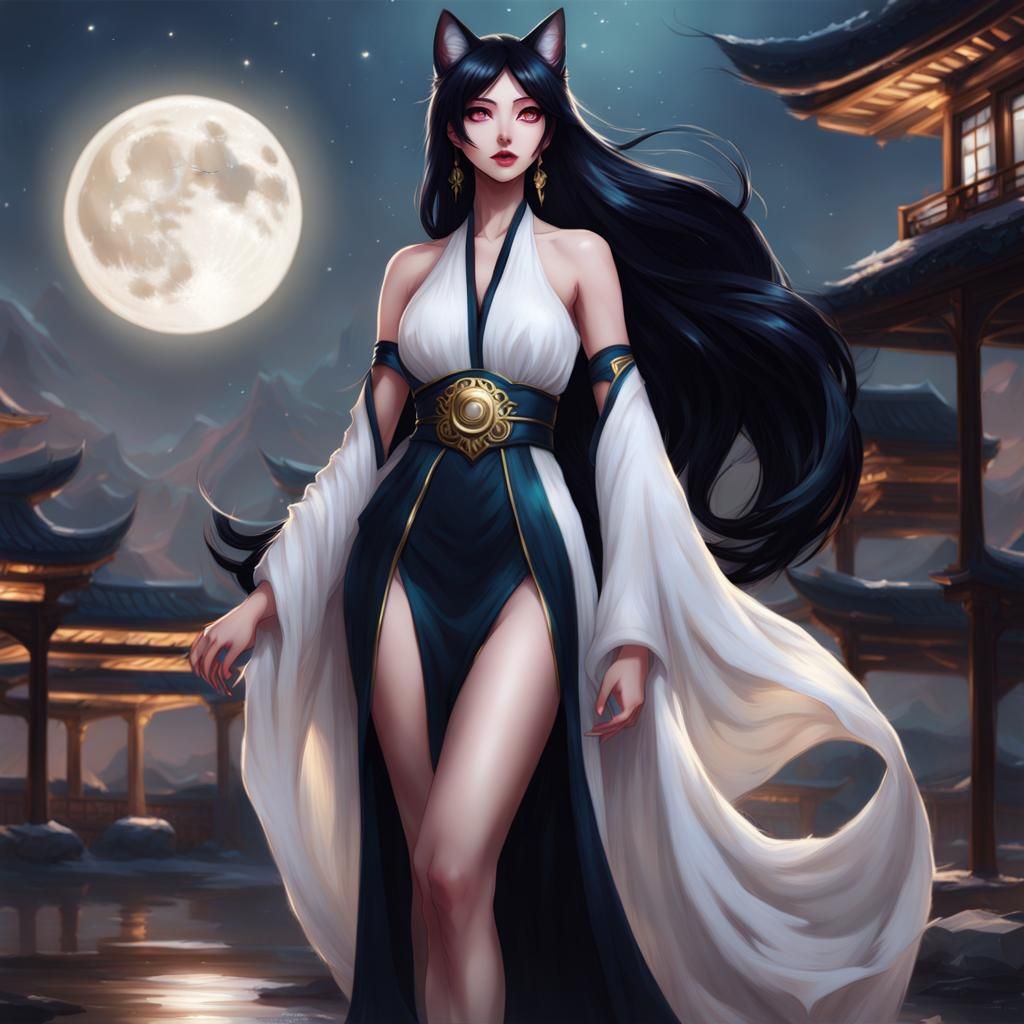 Hyperreal Moon Goddess in Modern Dress