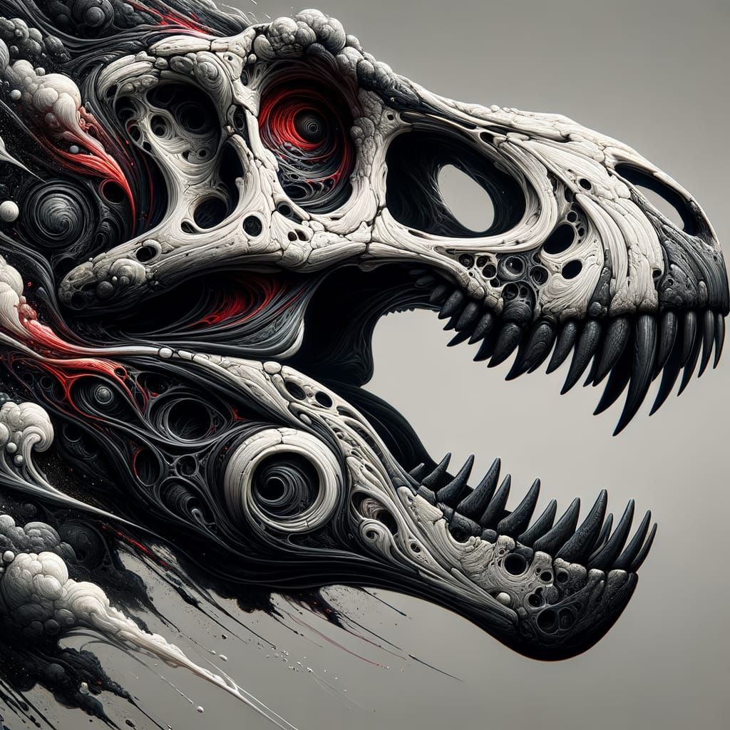 Tyrannosaurus Skull in Deep, Dark Fantasy