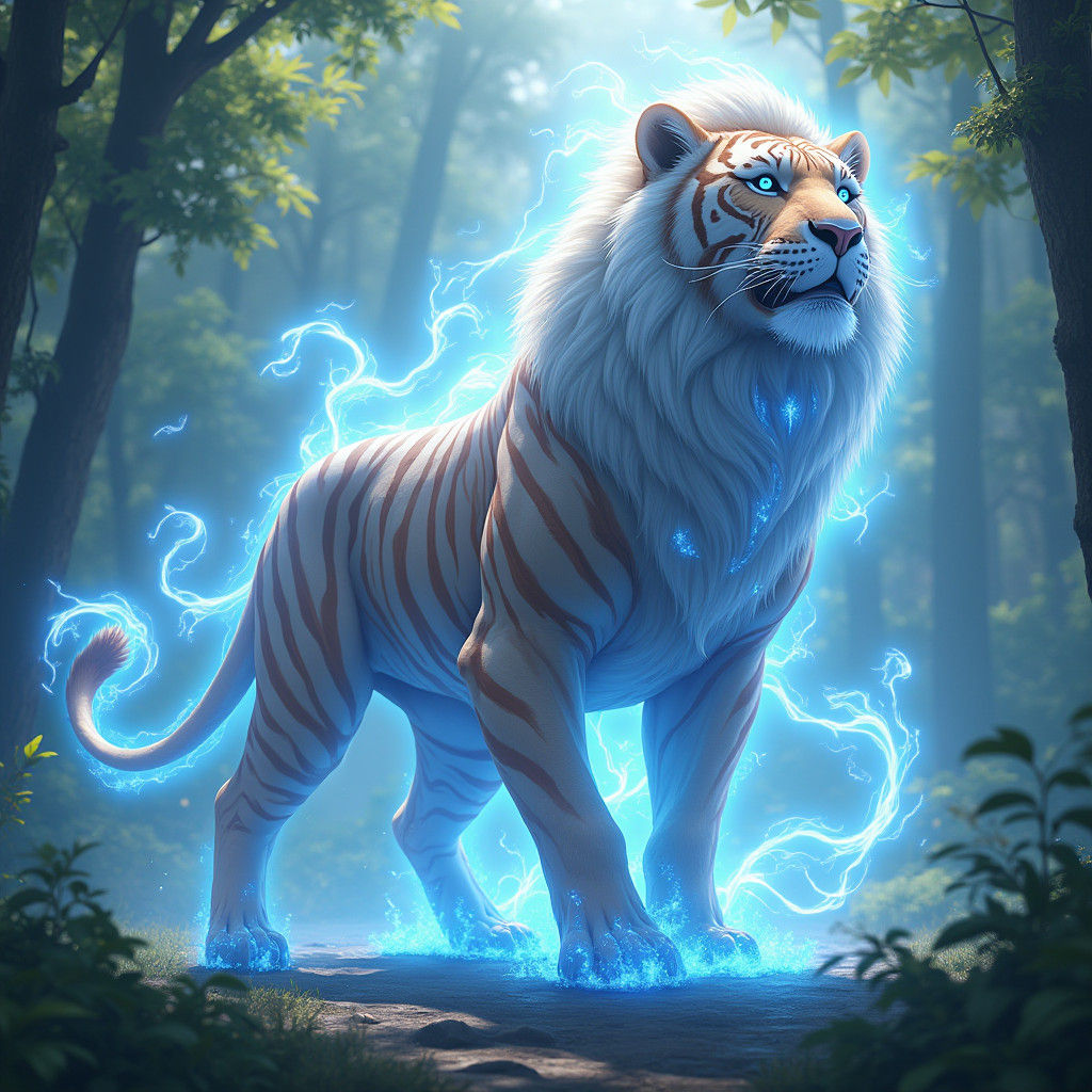 Plasma Lion-Tiger Hybrid in Anime Art Style