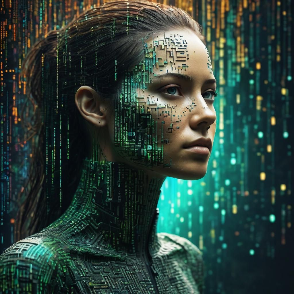 Matrix Woman in Ancient City: Hyperrealistic Digital Art