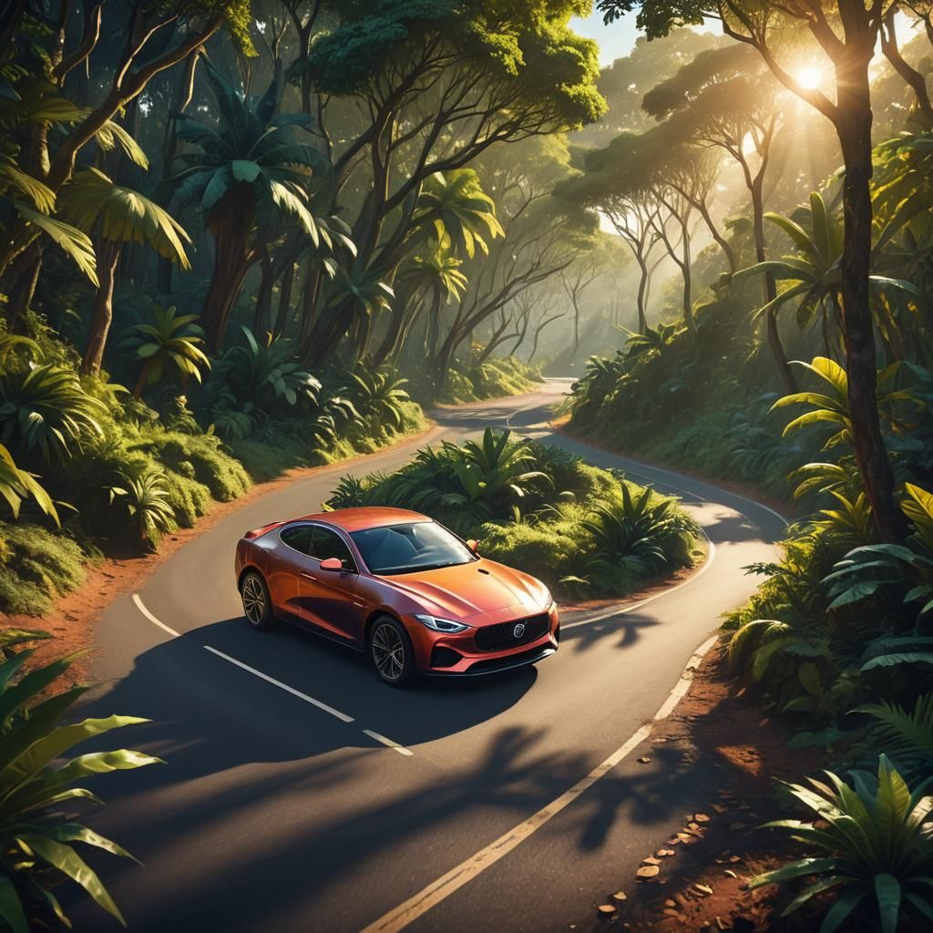Car on Bush Road: Vibrant Concept Art