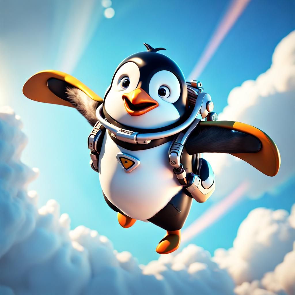 Penguin Aviator Soars with Jetpack: CG Render