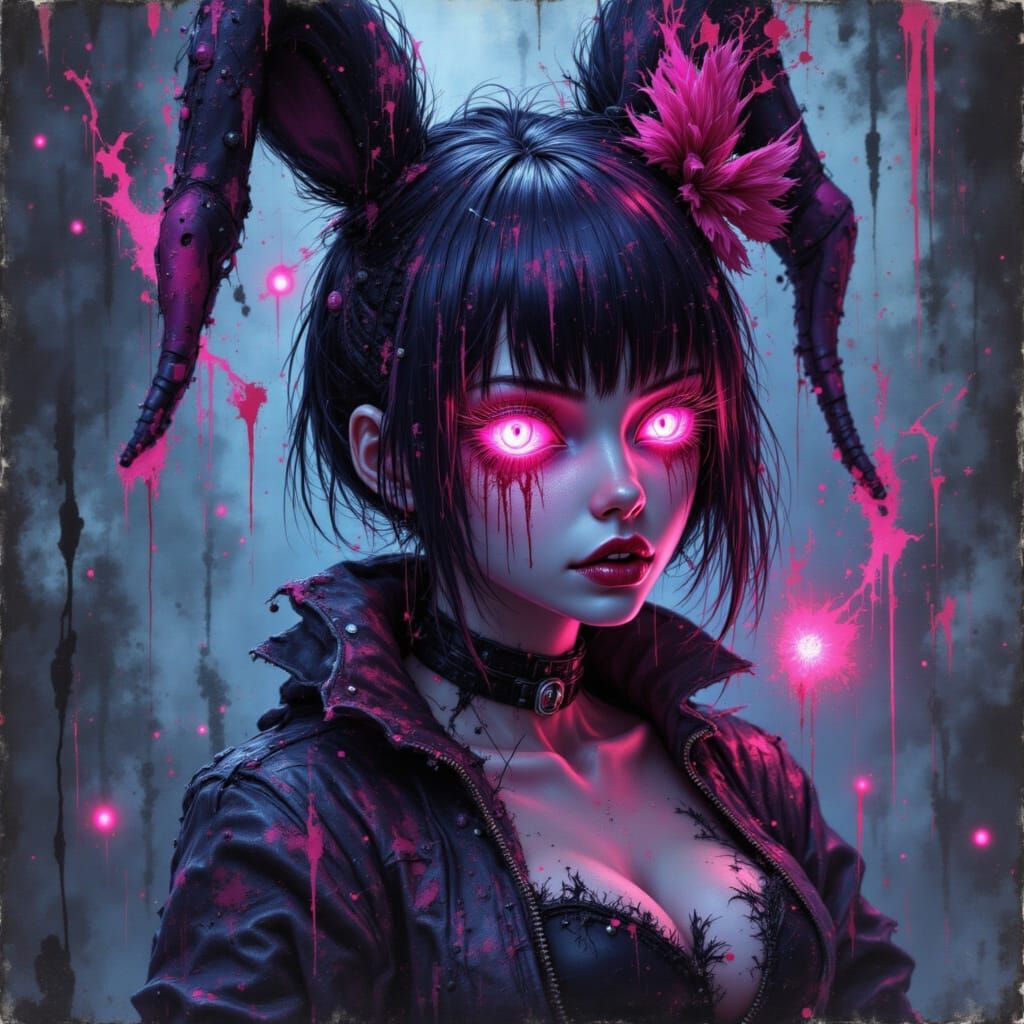 Cyberpunk Pinup Girl with Deadly Details in Murraypunk Style