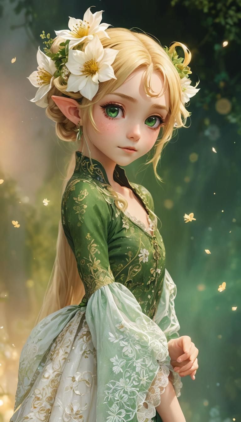 Anime Elf Girl with Flowers in Cel-Shaded 3D Art