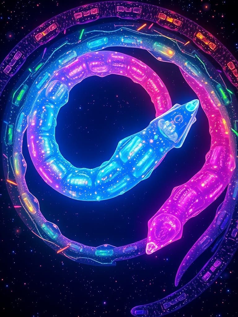 Gemstone Eels in Neon Cosmos, Fiber Optic Glow