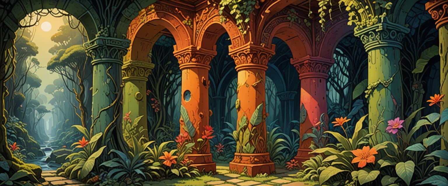 Mysterious Tiki Tunnels in Comic Book Style
