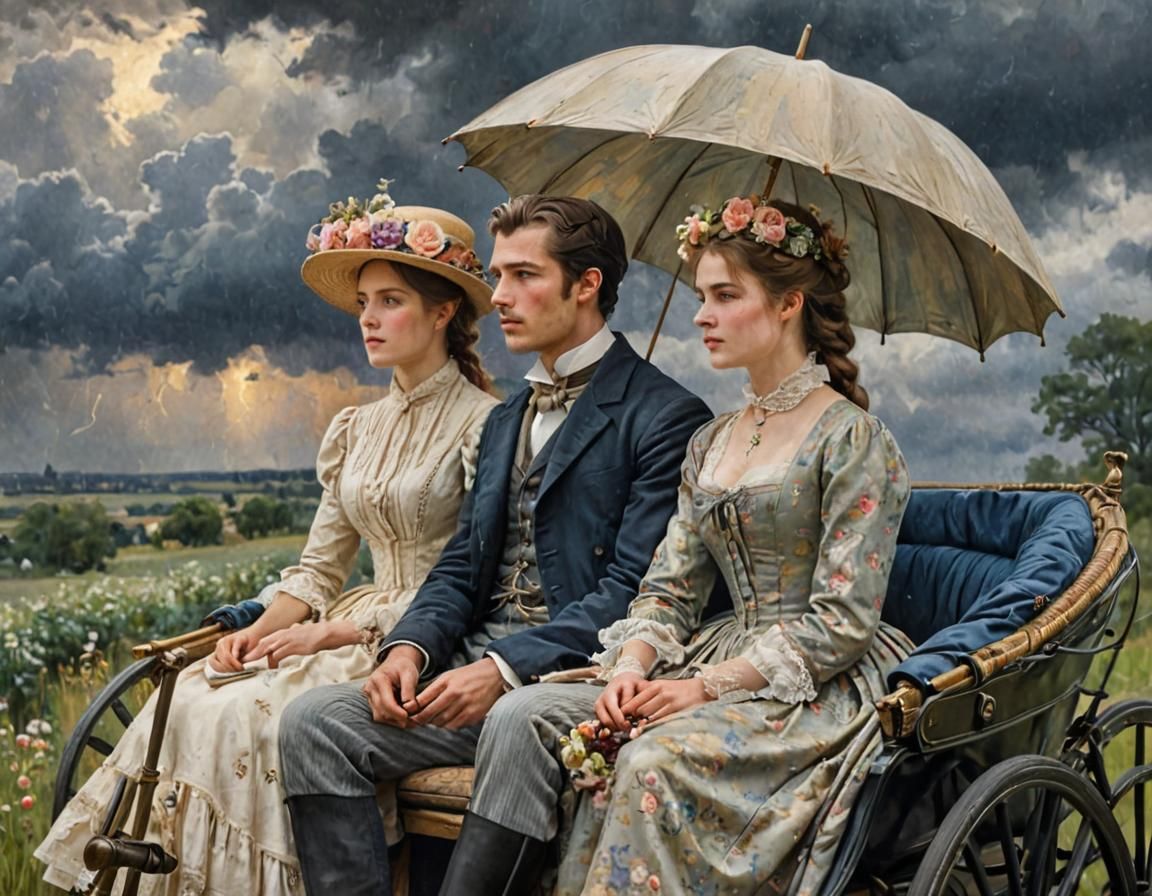 Romantic Rose Garden Ride: Impressionist Watercolor Painting