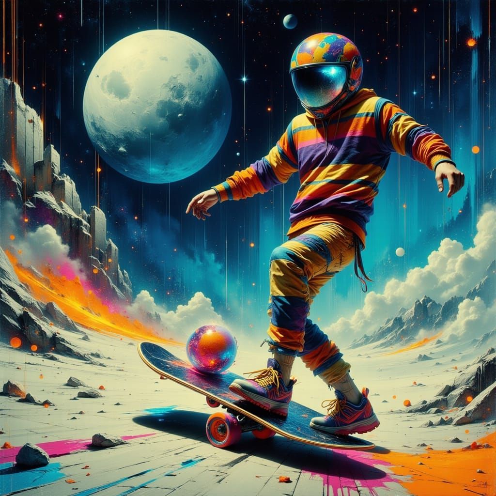 Skater on Lunar Half-Pipe in Futuristic Style