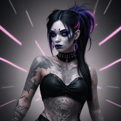 Beautiful Emo ballerina  , full body tattoos ,black hair ,pi...
