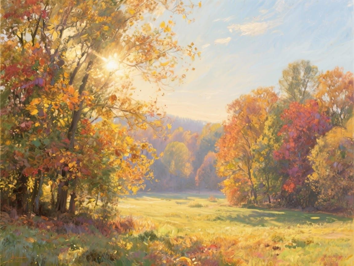 Sunlit Autumn Landscape with Vivid Foliage