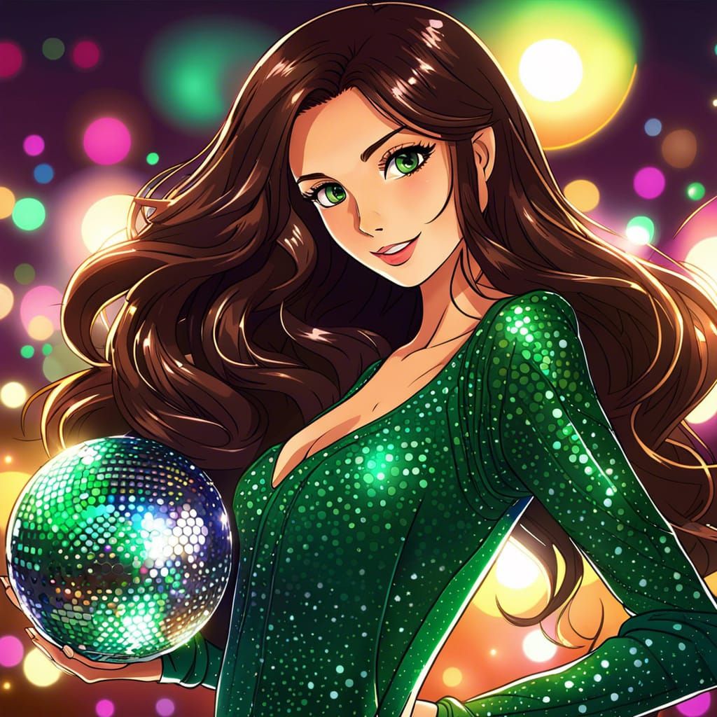 Anime Woman Dancing at Disco Party