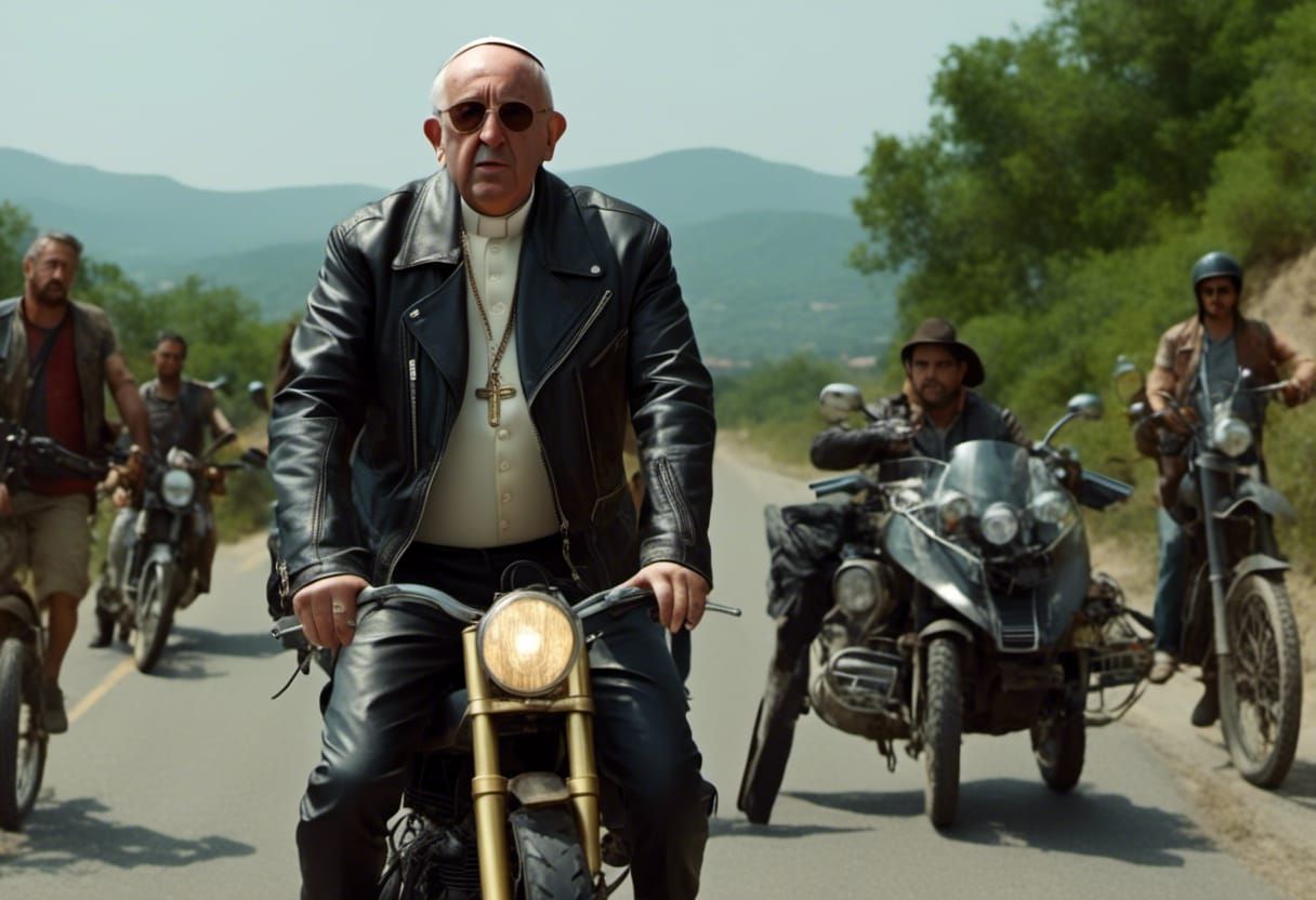 Pope Francis as Biker in Hyperrealistic Style