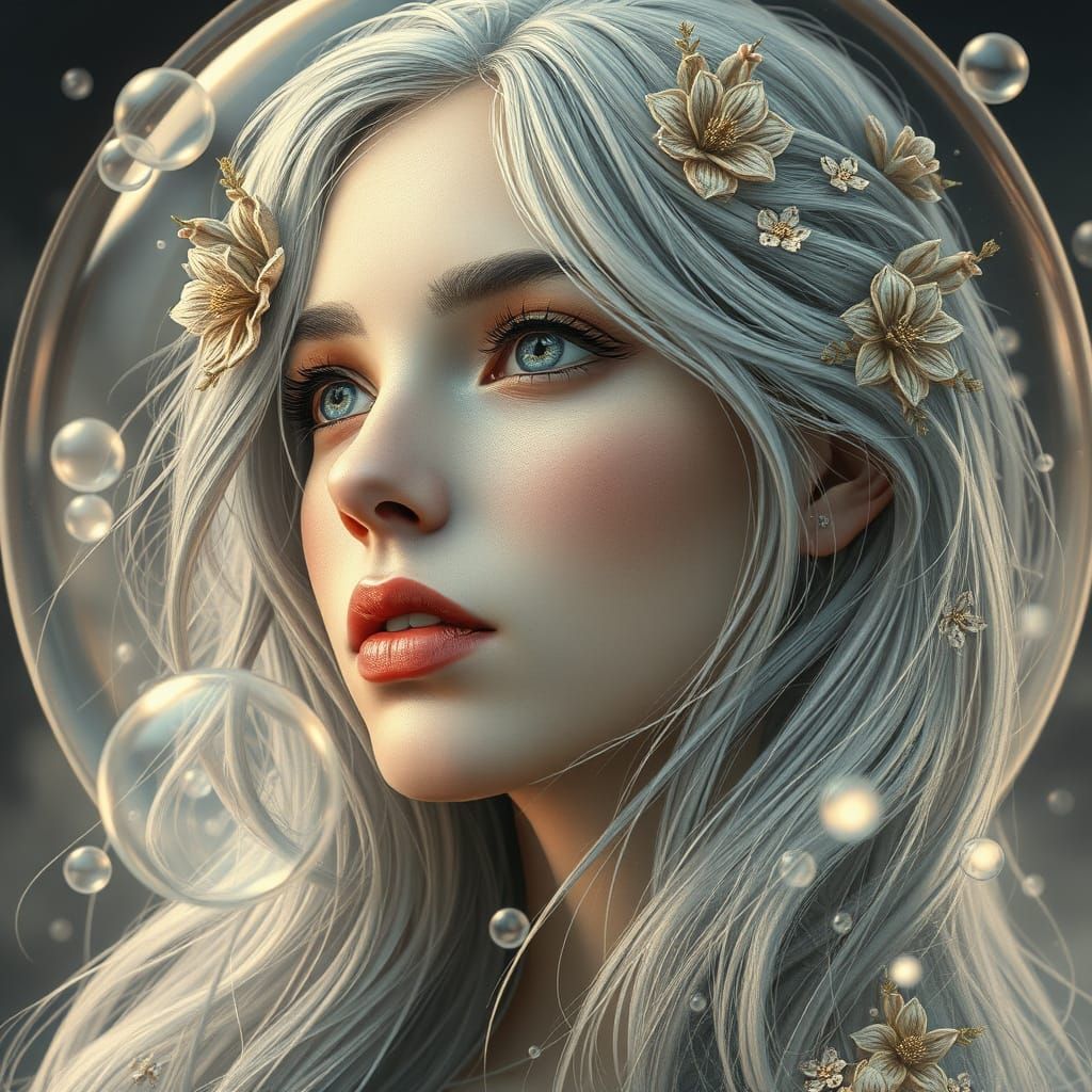 Dreamy Woman Trapped in a Bubble: Collage Art