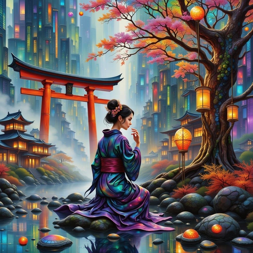 Futuristic Kyoto Geisha in Neural Nexus