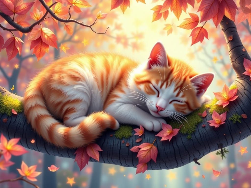 Dreamy Cat Nap on Sunny Branch