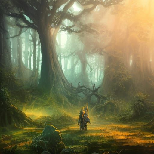 Lone Figure Stands at the Edge of a Mystical Underworld in a...