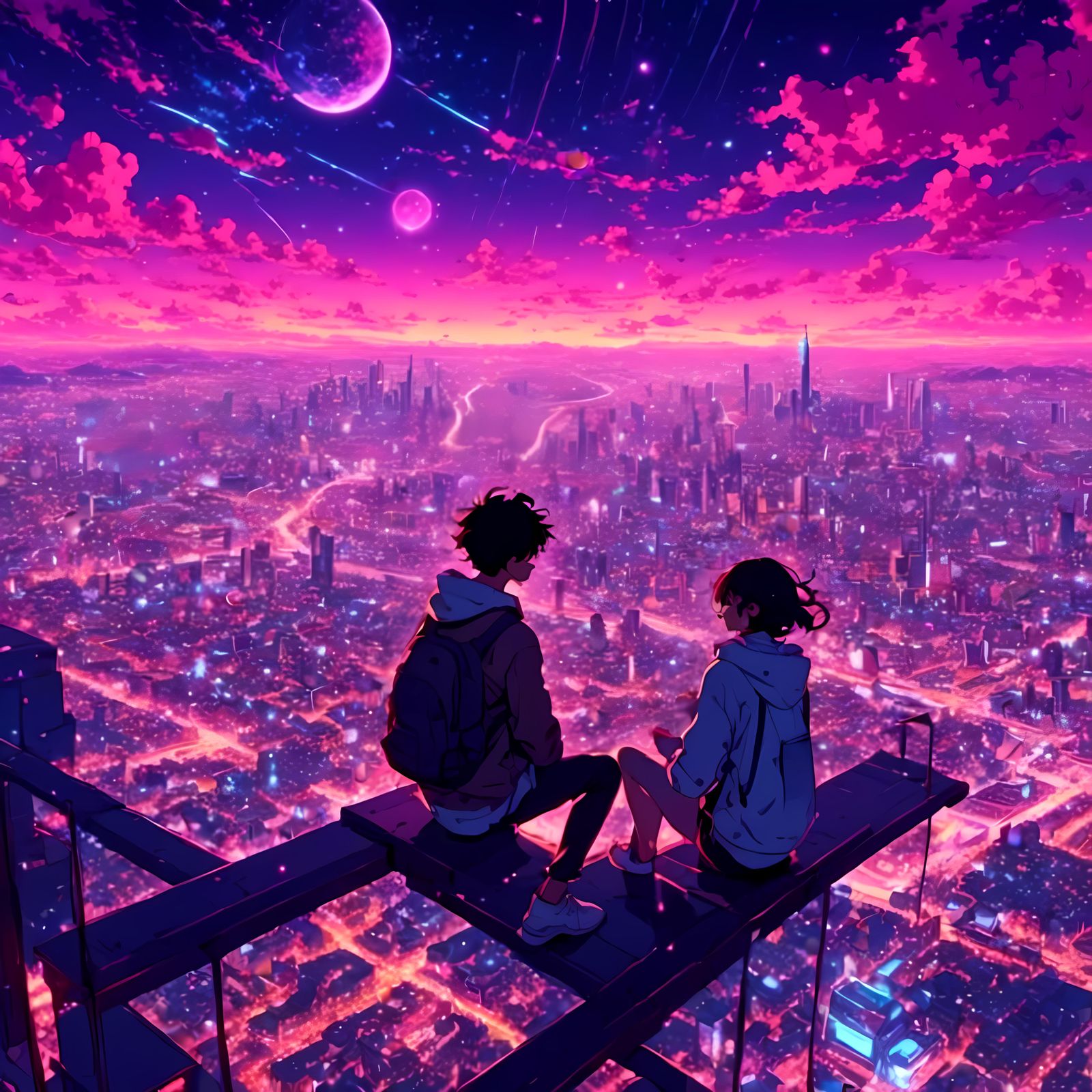 Rooftop Constellation Map in Anime Illustration Style