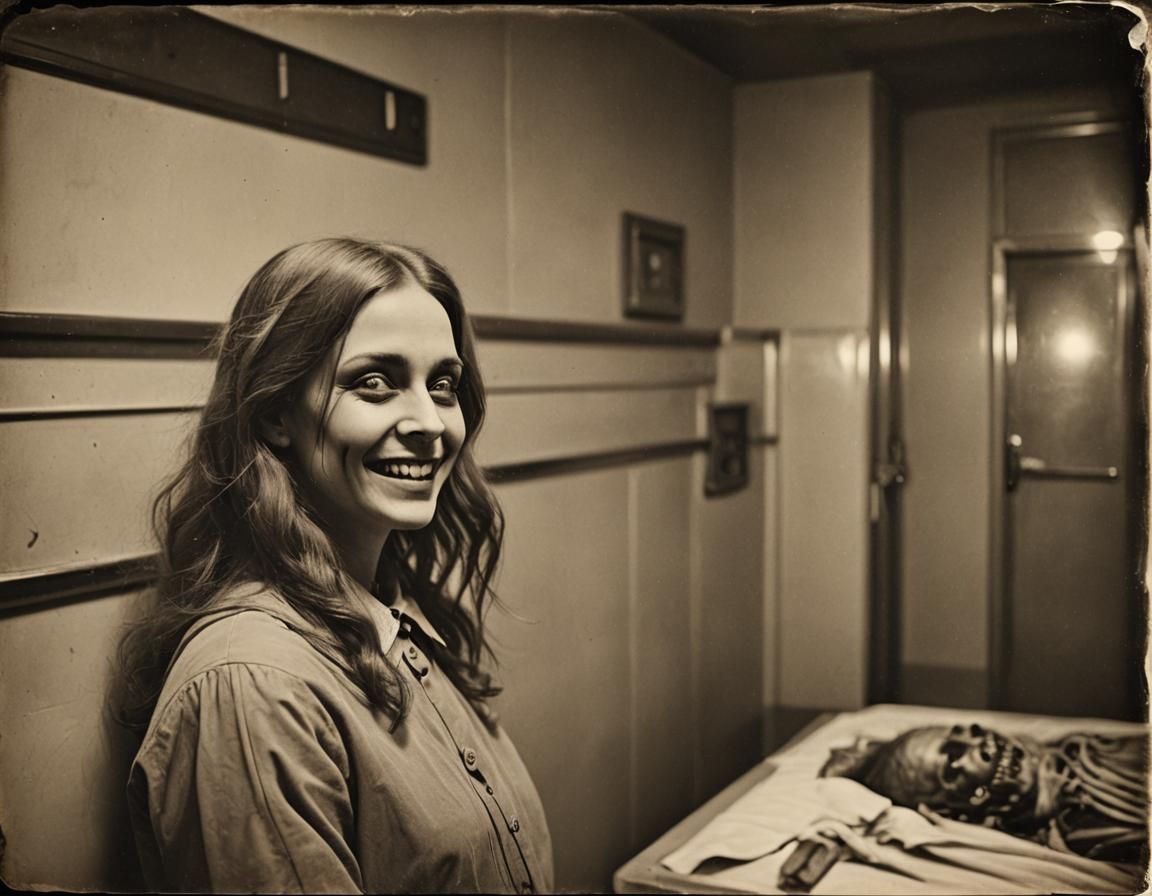 Creepy Girl Smiles in Haunted Asylum Morgue
