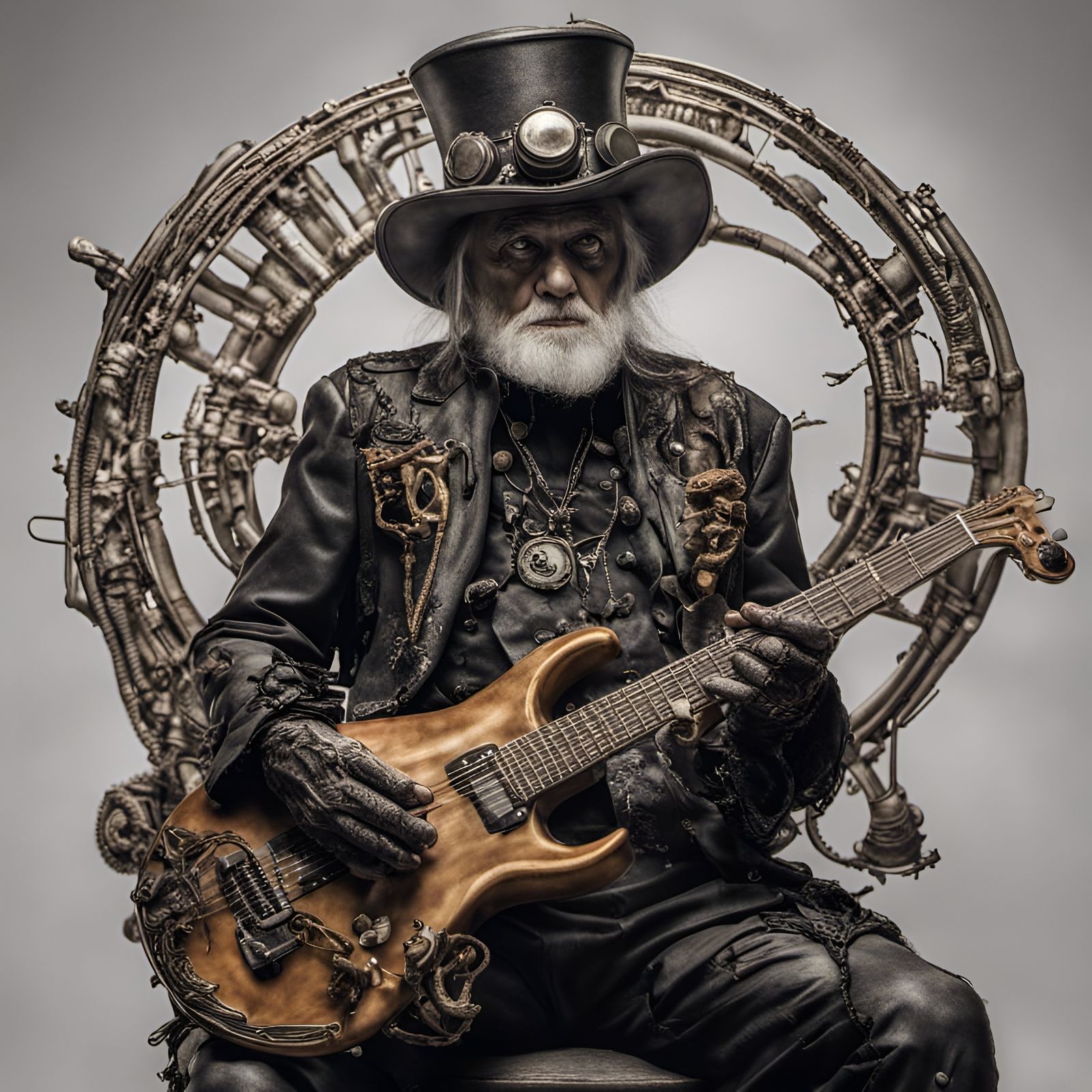 Steampunk Guitarist in Post-Apocalyptic Wonderland