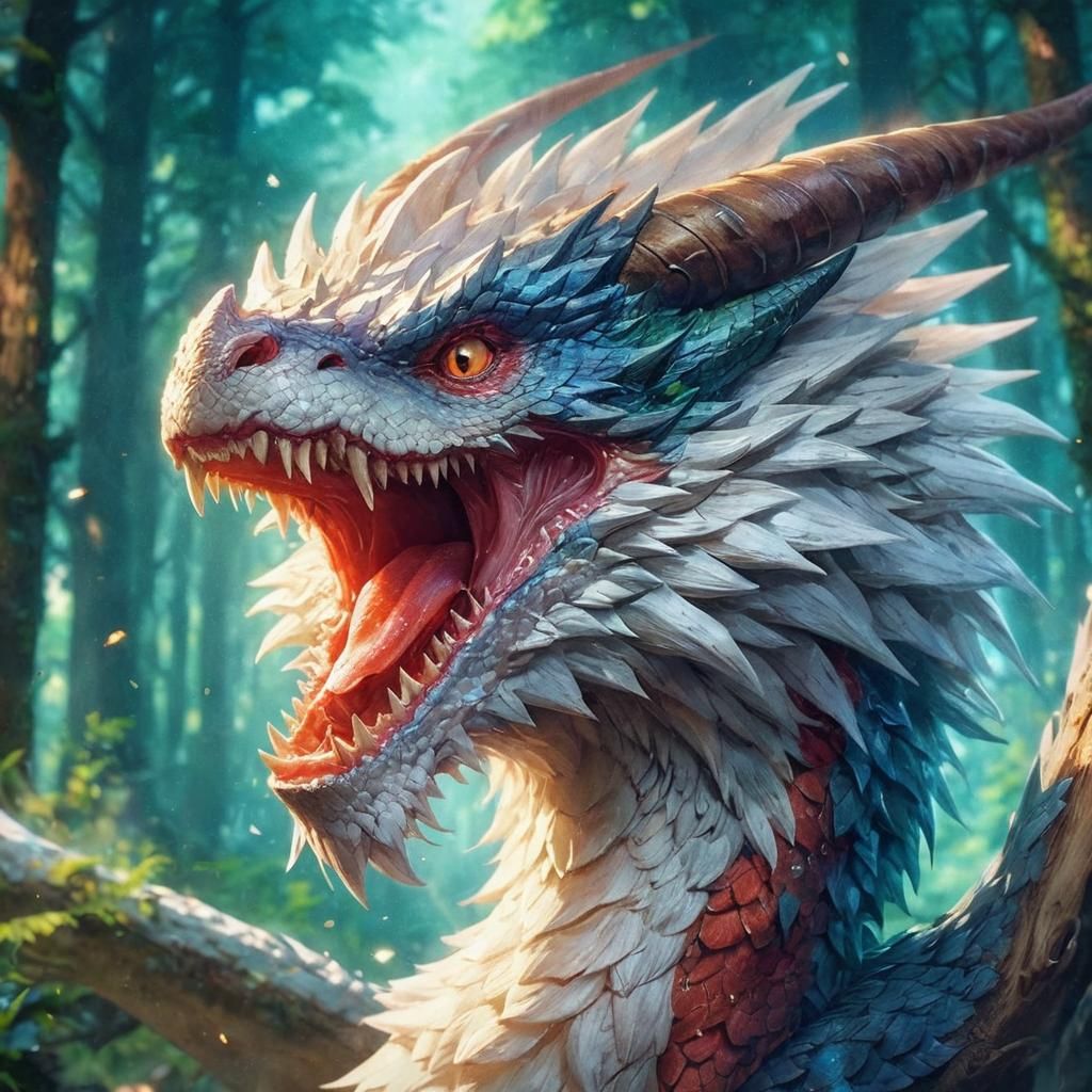 Adorable Dragon Growling in Forest, WLOP Style