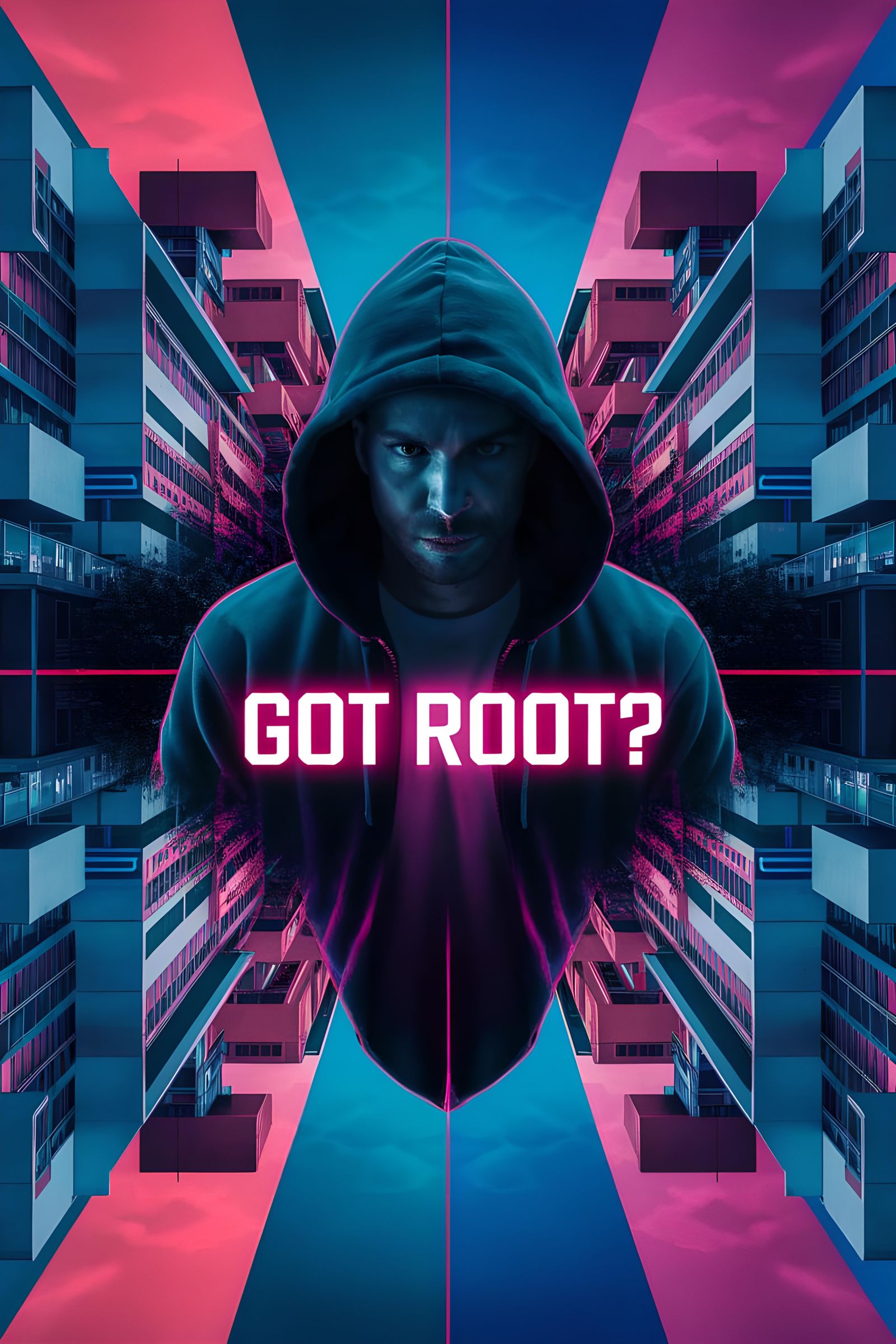 Hacker in Hoodie with Neon Text in Digital Art