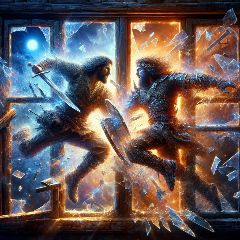 Medieval Warriors Crash Through Tavern Window