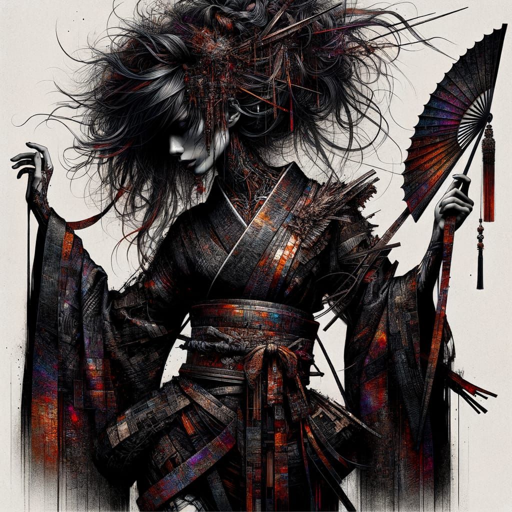 Punk Fashion Kimono with Gothic Visual Kei Elements