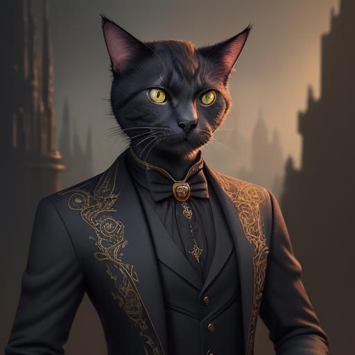 Cat in Suit: Detailed Matte Painting