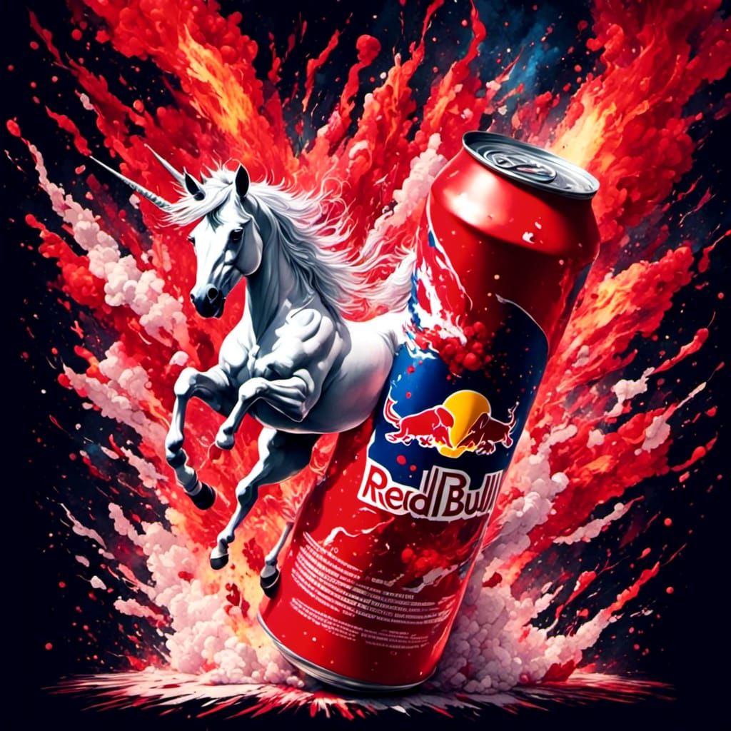 Unicorn Explosion: Red Bull Fantasy Art