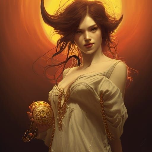 Intricate Demon Portrait with Pocket Watch