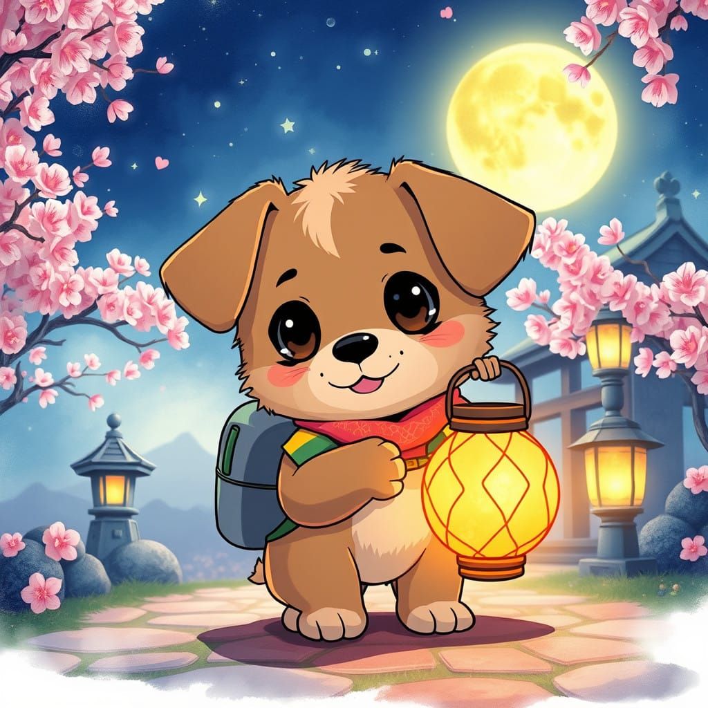 Anime Puppy Illuminates Whimsical Japanese Garden