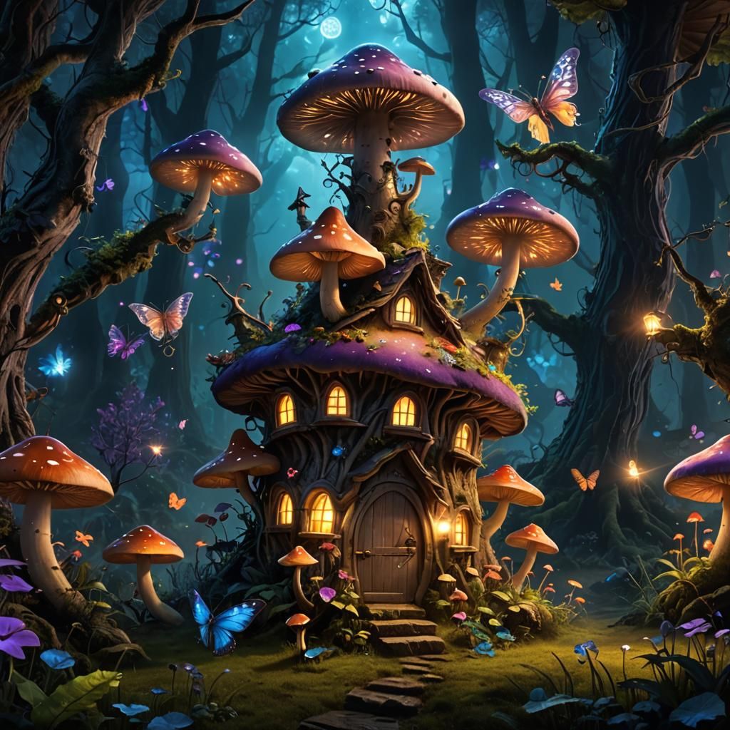 Enchanted Fairy Village at Night: Fantasy Splash Art