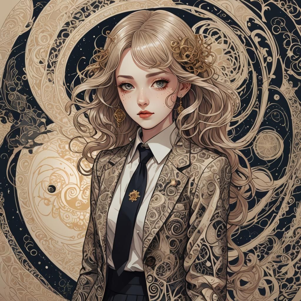 Woman with Fractal Eyes in Ukiyo-e Style