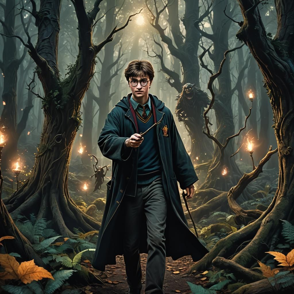 Harry Potter in Enchanted Forest: Dark Fantasy Art