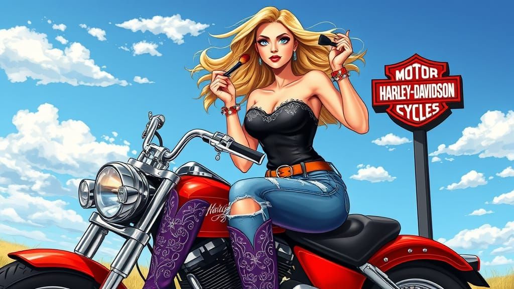 Confident Biker Woman on Vintage Harley-Davidson