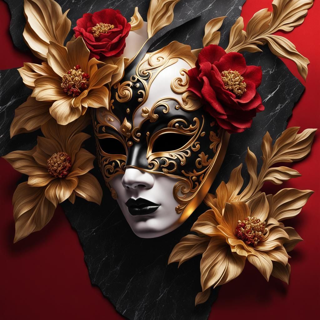 Detailed Venetian Mask with Gold and Marble