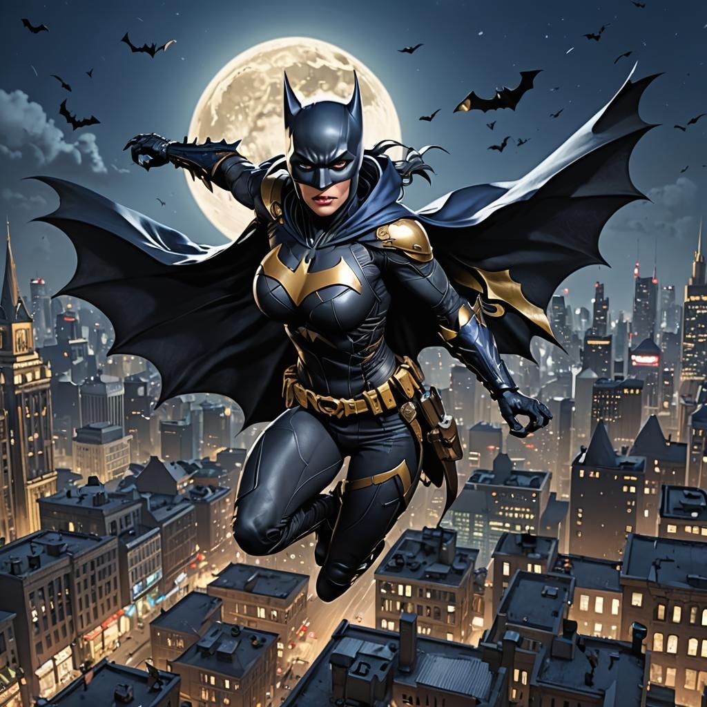 Superhero Aerial Combat in Cyberpunk Cityscape