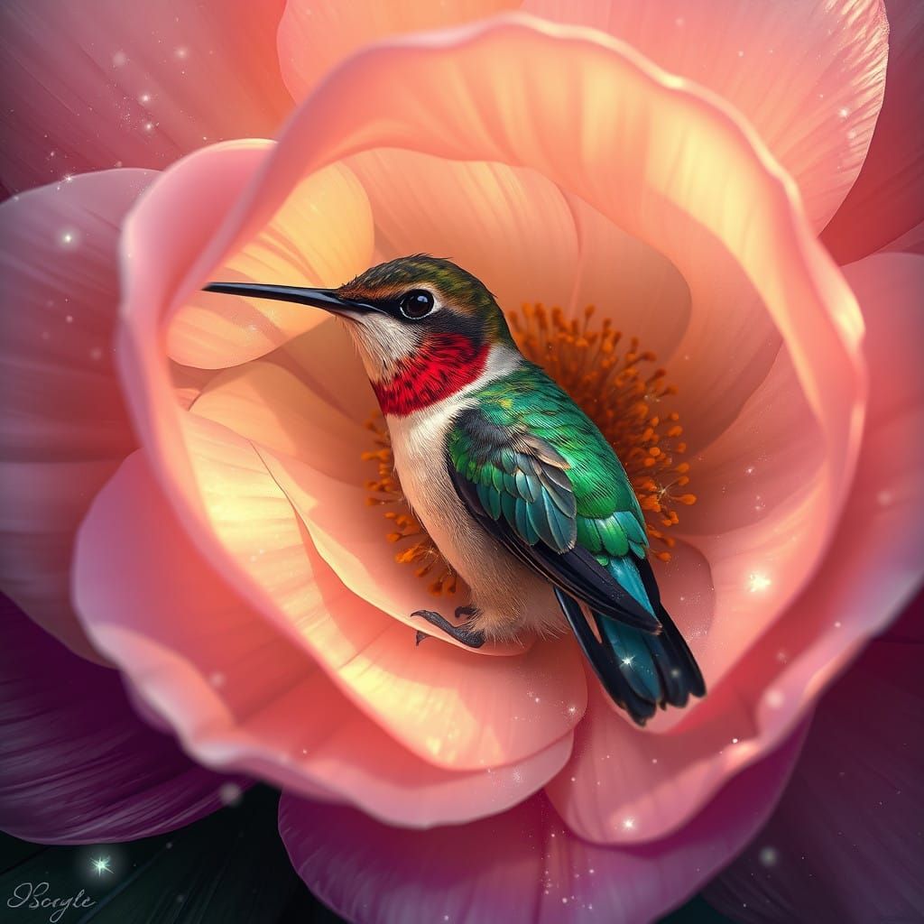 Tropical Hummingbird Sanctuary in Digital Painting