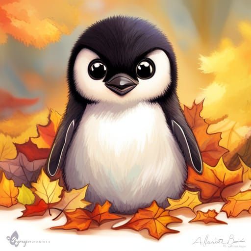 Adorable Baby Penguin Portrait in Digital Art Style