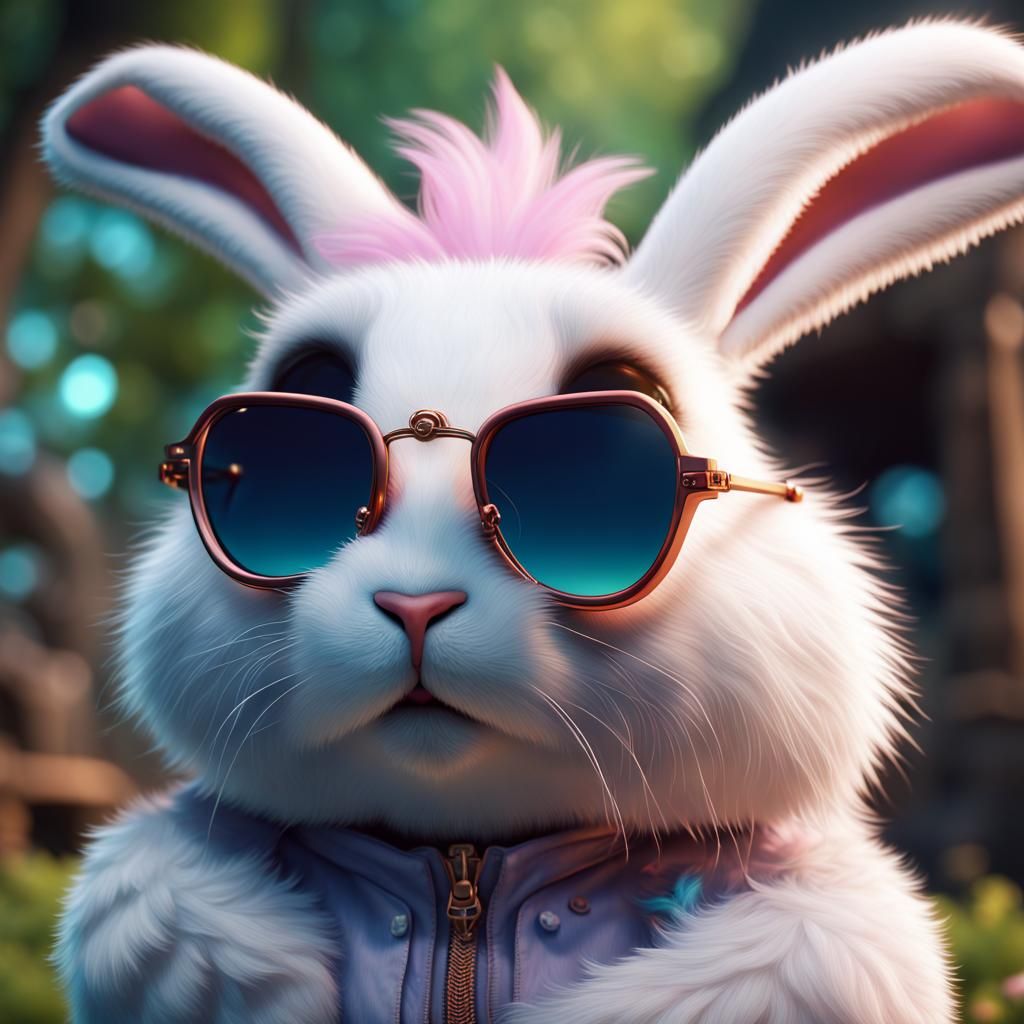 Fluffy Rabbit in Sunglasses: Detailed Fantasy Art