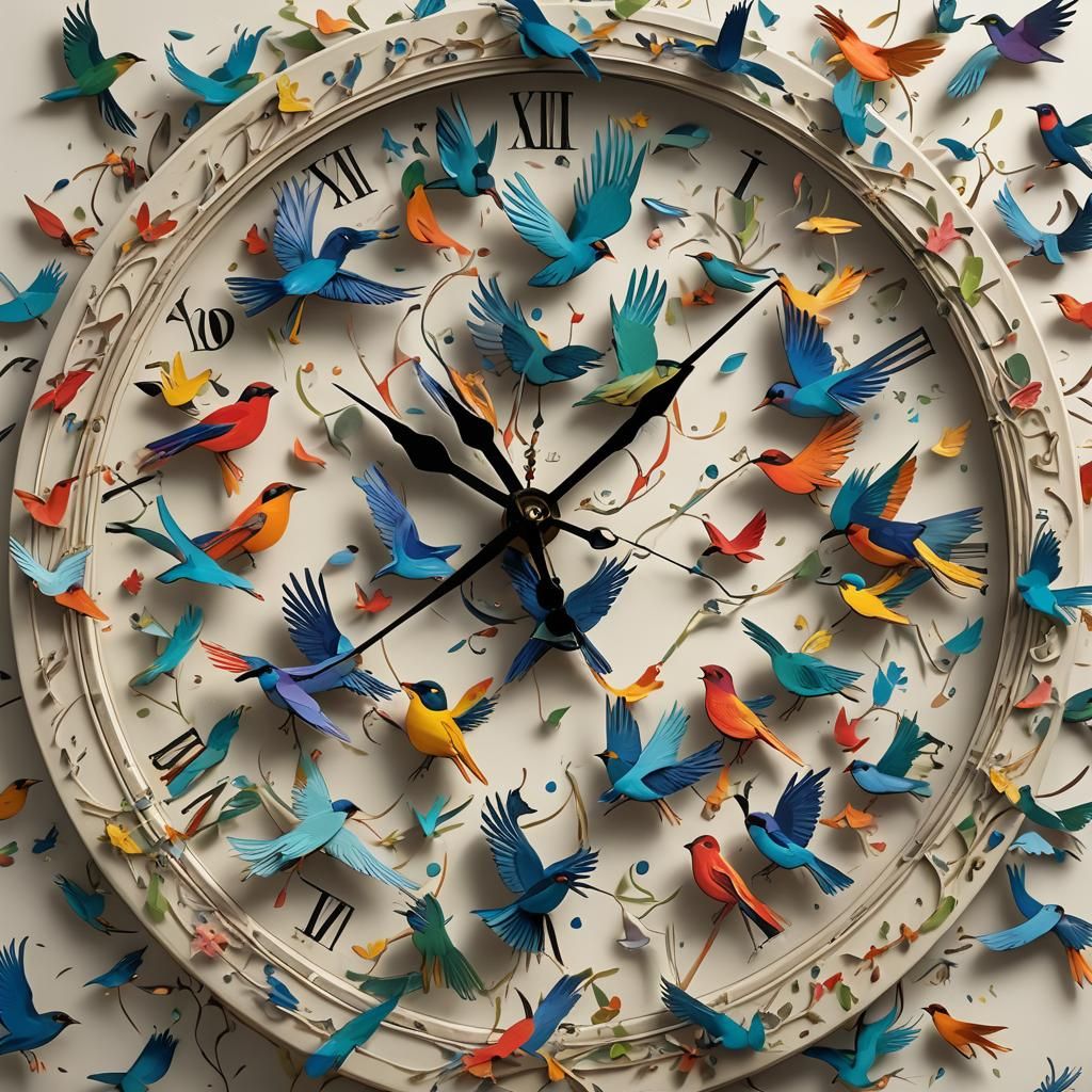 Artistic Bird Clock with Colorful Flying Birds