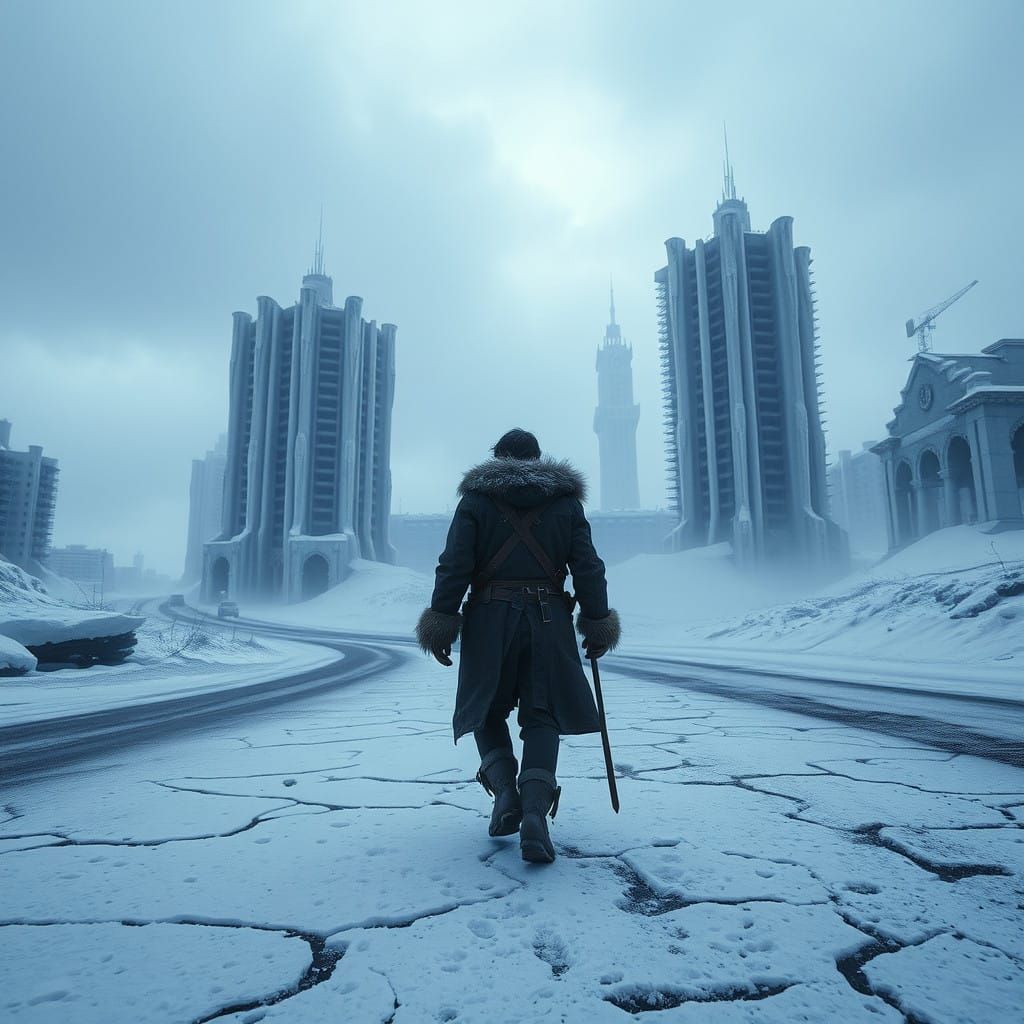 Frozen Wanderer in a Desolate Wasteland