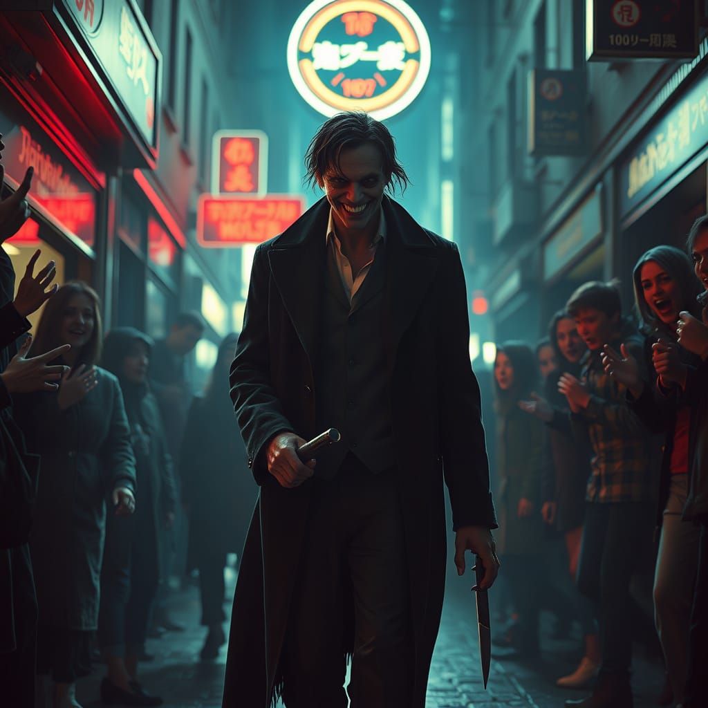 Creepy Man in Neon Street: Horror Art