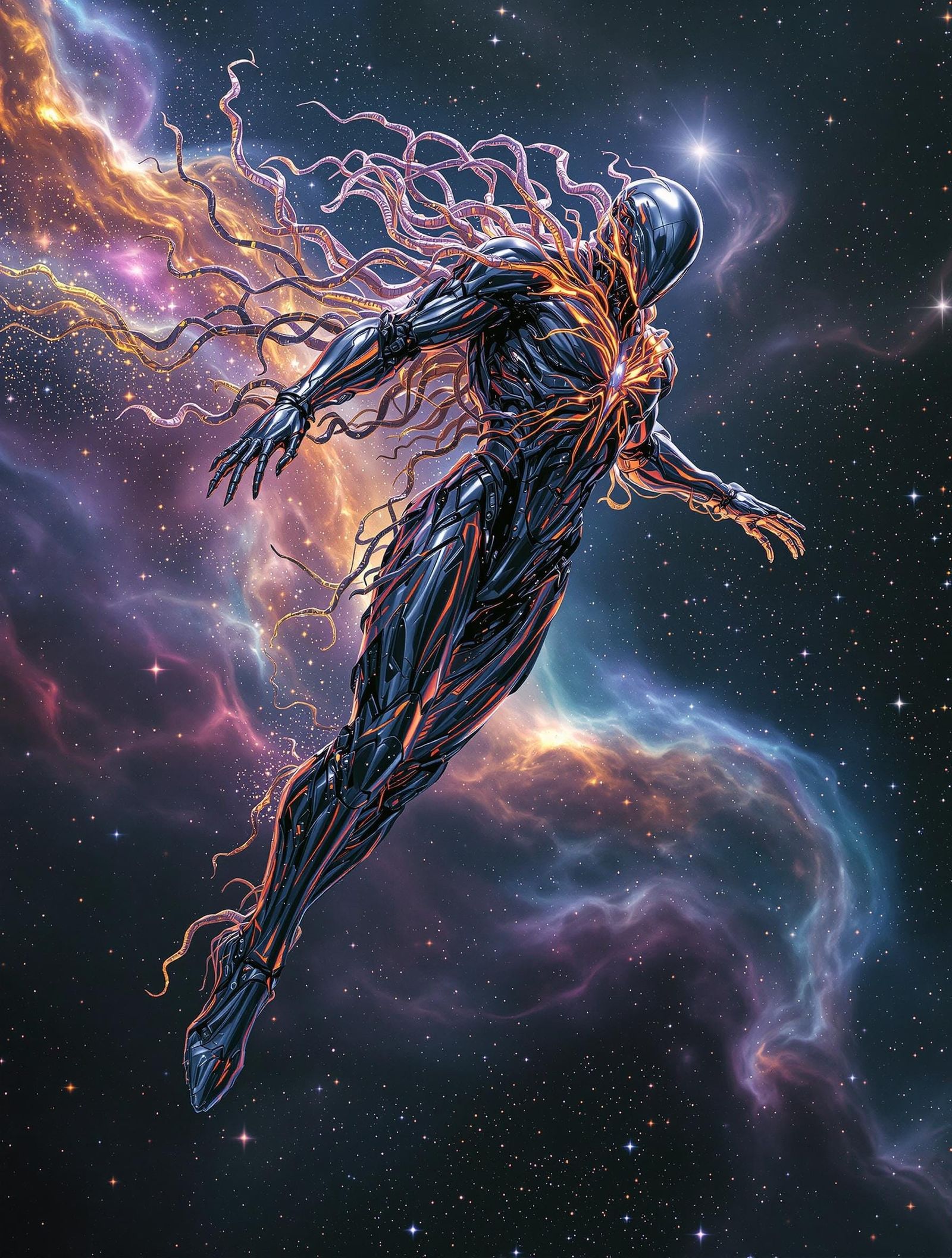 Galactic Void Knight Soars with Biomechanical Splendor